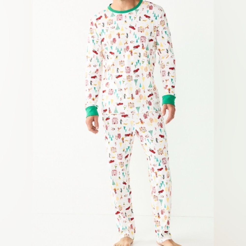 LC Lauren Conrad MEN NWT Holiday Village Pajama 2-Piece Set Size XL Christmas